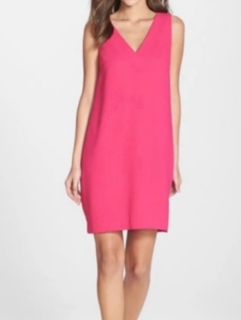 Trina Turk Hot Pink V-Neck Mini Shift Dress Crepe Style Size 6